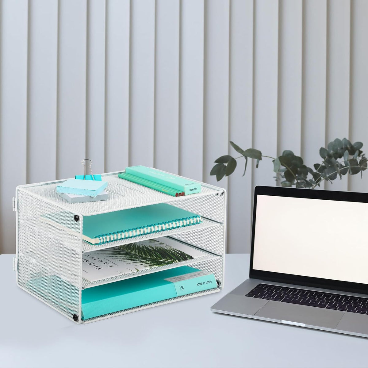 3 Tier Mesh Desk Organizer Tray, File Paper Letter Folder Holder Desktop Paper Sorter Mail Organization Rack Storage Accessories, for Office Home School Classroom, Black