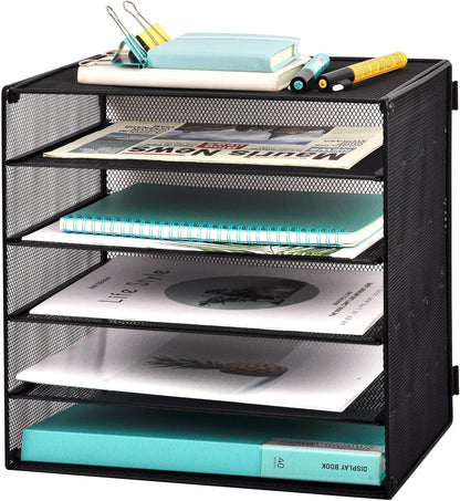 3 Tier Mesh Desk Organizer Tray, File Paper Letter Folder Holder Desktop Paper Sorter Mail Organization Rack Storage Accessories, for Office Home School Classroom, Black