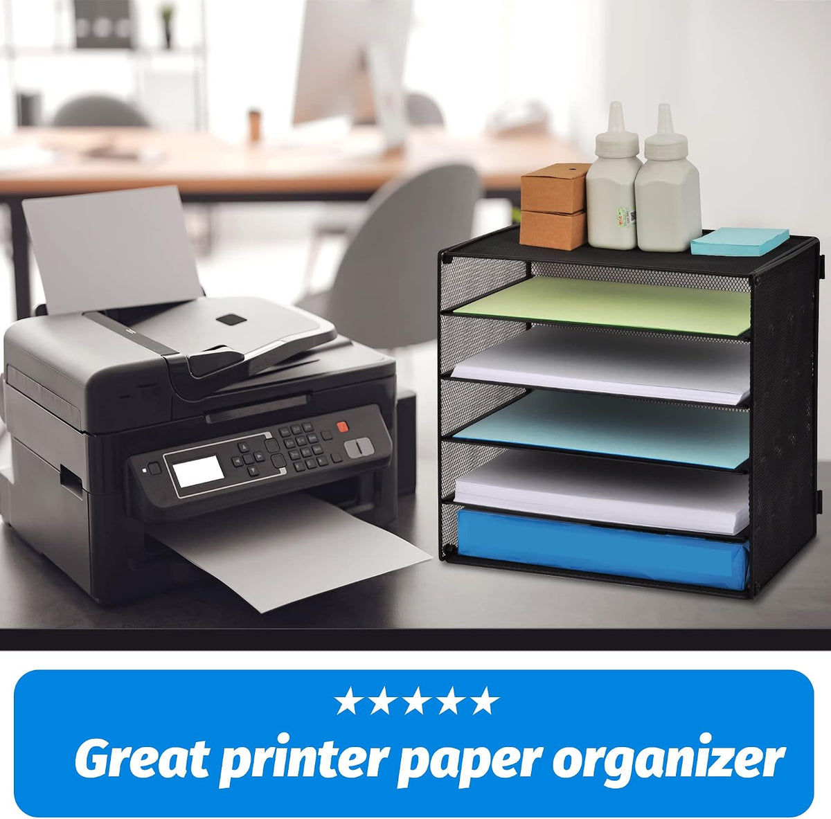 3 Tier Mesh Desk Organizer Tray, File Paper Letter Folder Holder Desktop Paper Sorter Mail Organization Rack Storage Accessories, for Office Home School Classroom, Black