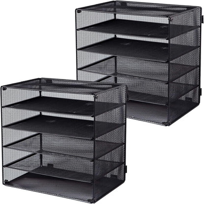 3 Tier Mesh Desk Organizer Tray, File Paper Letter Folder Holder Desktop Paper Sorter Mail Organization Rack Storage Accessories, for Office Home School Classroom, Black