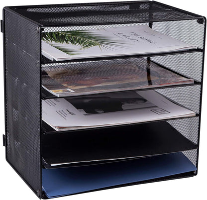 3 Tier Mesh Desk Organizer Tray, File Paper Letter Folder Holder Desktop Paper Sorter Mail Organization Rack Storage Accessories, for Office Home School Classroom, Black