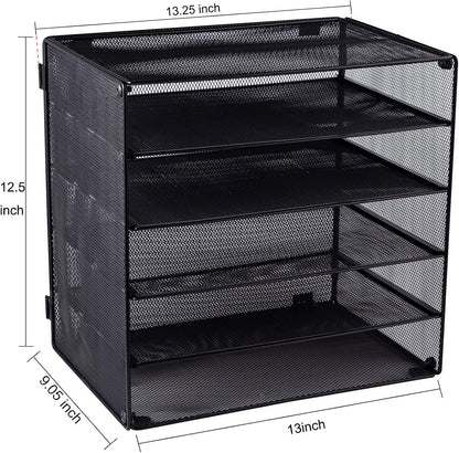 3 Tier Mesh Desk Organizer Tray, File Paper Letter Folder Holder Desktop Paper Sorter Mail Organization Rack Storage Accessories, for Office Home School Classroom, Black