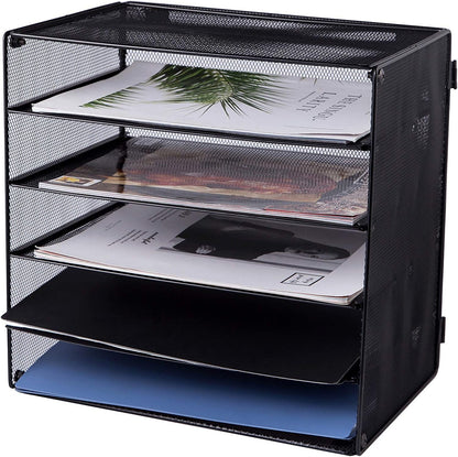 3 Tier Mesh Desk Organizer Tray, File Paper Letter Folder Holder Desktop Paper Sorter Mail Organization Rack Storage Accessories, for Office Home School Classroom, Black