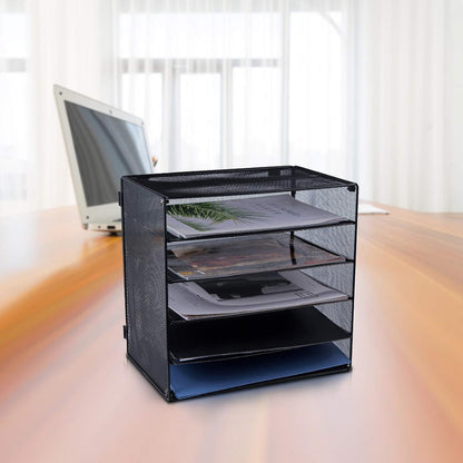 3 Tier Mesh Desk Organizer Tray, File Paper Letter Folder Holder Desktop Paper Sorter Mail Organization Rack Storage Accessories, for Office Home School Classroom, Black