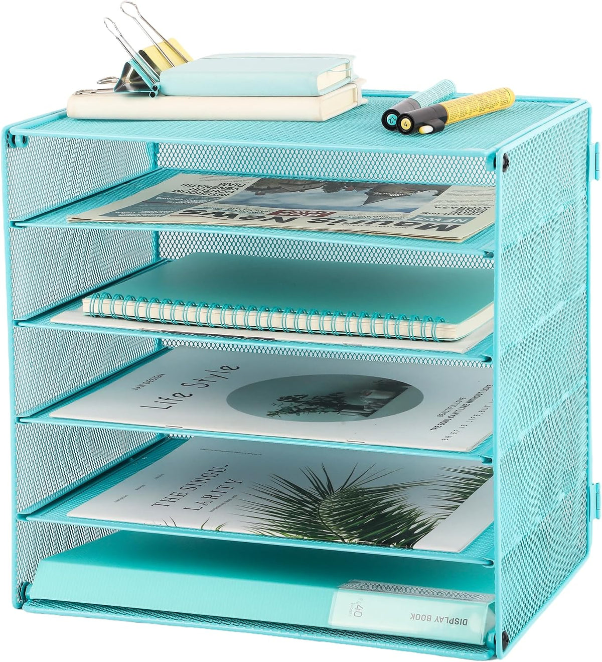 3 Tier Mesh Desk Organizer Tray, File Paper Letter Folder Holder Desktop Paper Sorter Mail Organization Rack Storage Accessories, for Office Home School Classroom, Black