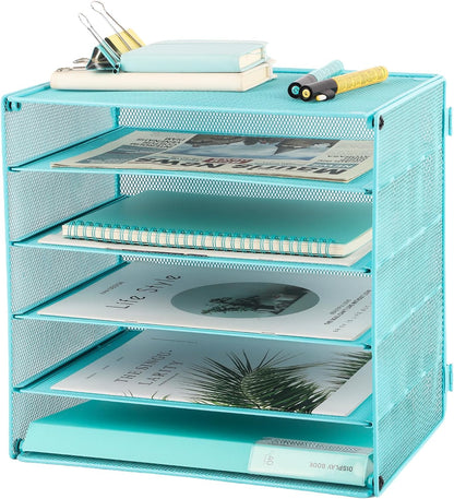 3 Tier Mesh Desk Organizer Tray, File Paper Letter Folder Holder Desktop Paper Sorter Mail Organization Rack Storage Accessories, for Office Home School Classroom, Black