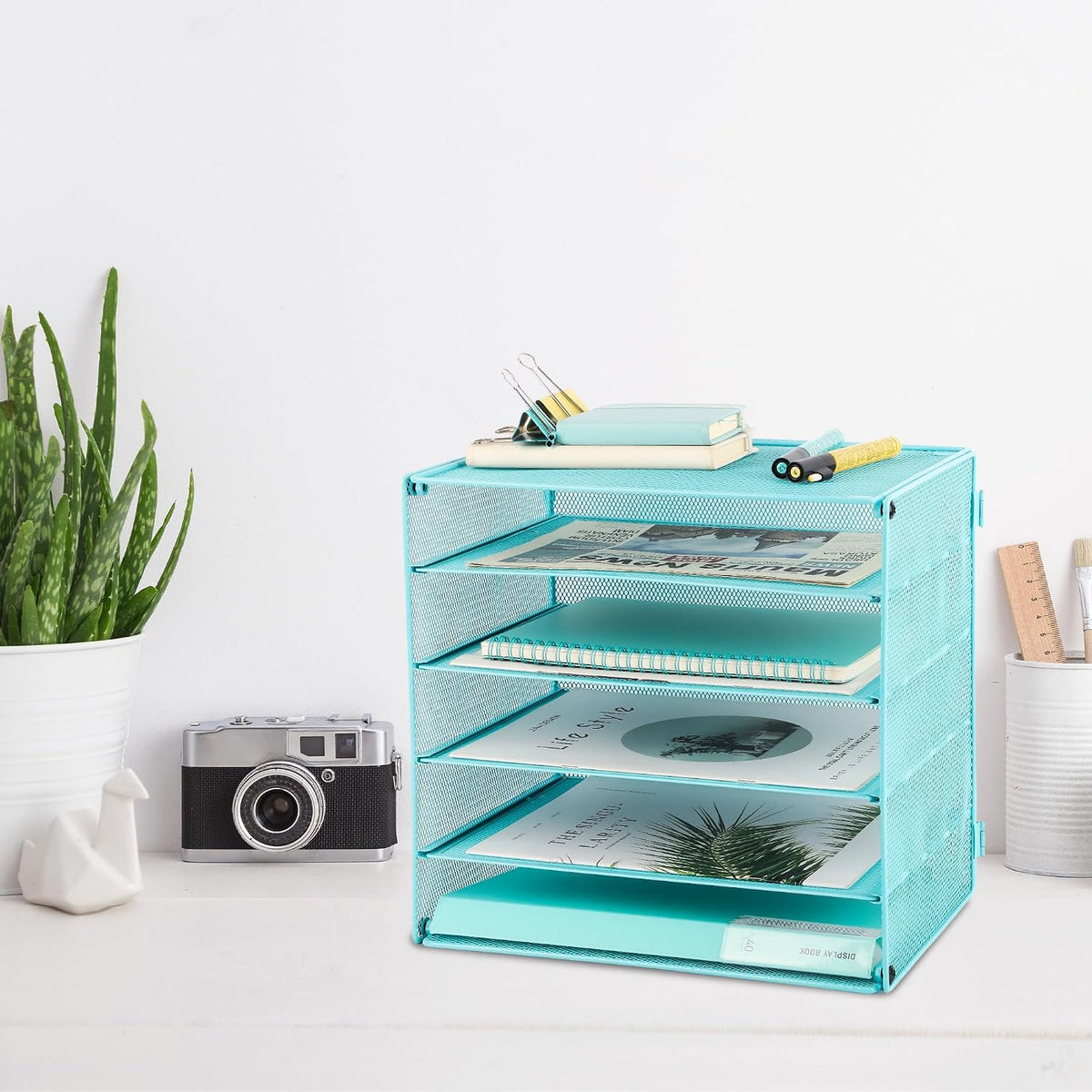 3 Tier Mesh Desk Organizer Tray, File Paper Letter Folder Holder Desktop Paper Sorter Mail Organization Rack Storage Accessories, for Office Home School Classroom, Black