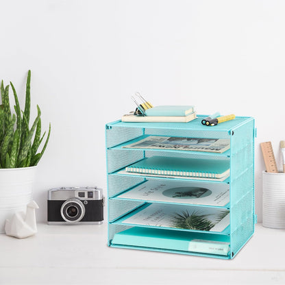 3 Tier Mesh Desk Organizer Tray, File Paper Letter Folder Holder Desktop Paper Sorter Mail Organization Rack Storage Accessories, for Office Home School Classroom, Black