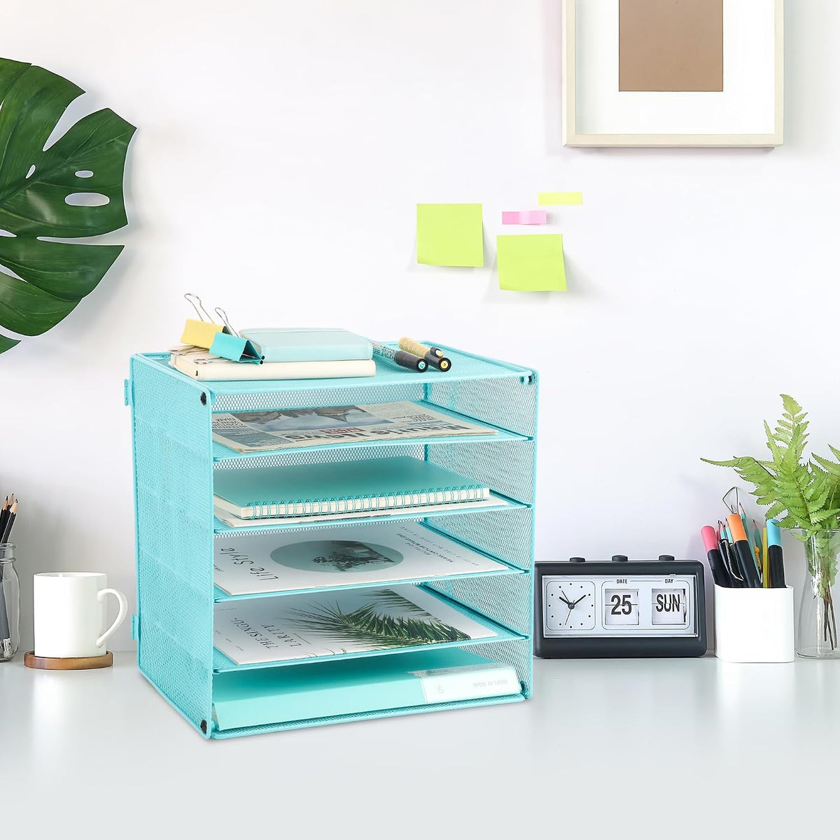 3 Tier Mesh Desk Organizer Tray, File Paper Letter Folder Holder Desktop Paper Sorter Mail Organization Rack Storage Accessories, for Office Home School Classroom, Black