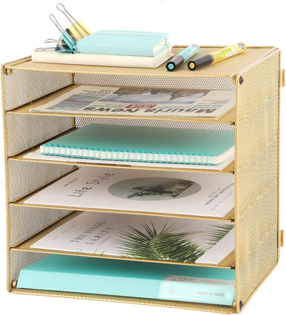 3 Tier Mesh Desk Organizer Tray, File Paper Letter Folder Holder Desktop Paper Sorter Mail Organization Rack Storage Accessories, for Office Home School Classroom, Black