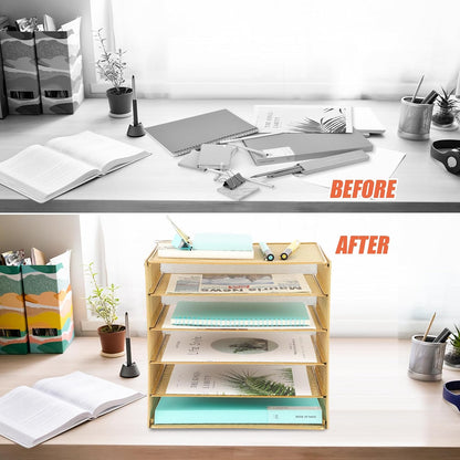 3 Tier Mesh Desk Organizer Tray, File Paper Letter Folder Holder Desktop Paper Sorter Mail Organization Rack Storage Accessories, for Office Home School Classroom, Black