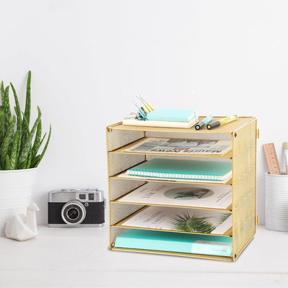 3 Tier Mesh Desk Organizer Tray, File Paper Letter Folder Holder Desktop Paper Sorter Mail Organization Rack Storage Accessories, for Office Home School Classroom, Black