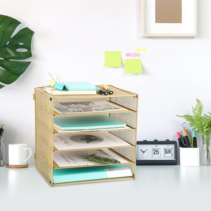 3 Tier Mesh Desk Organizer Tray, File Paper Letter Folder Holder Desktop Paper Sorter Mail Organization Rack Storage Accessories, for Office Home School Classroom, Black