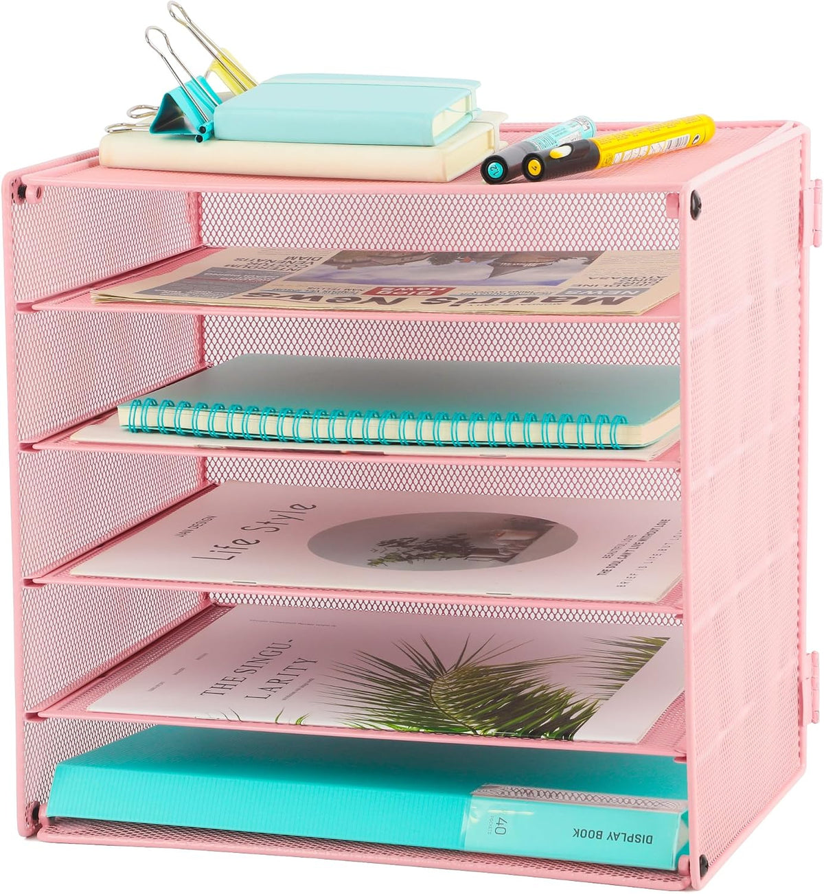 3 Tier Mesh Desk Organizer Tray, File Paper Letter Folder Holder Desktop Paper Sorter Mail Organization Rack Storage Accessories, for Office Home School Classroom, Black
