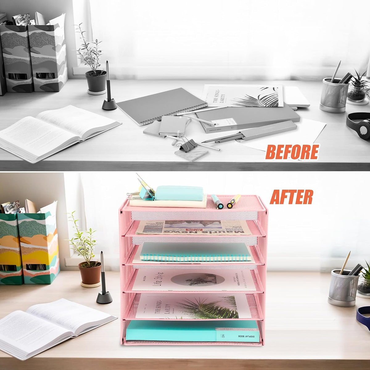 3 Tier Mesh Desk Organizer Tray, File Paper Letter Folder Holder Desktop Paper Sorter Mail Organization Rack Storage Accessories, for Office Home School Classroom, Black