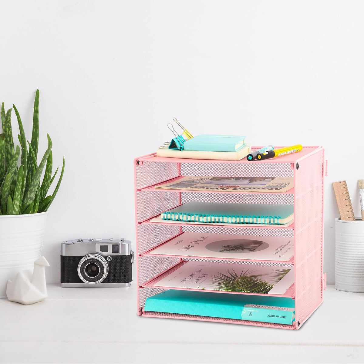 3 Tier Mesh Desk Organizer Tray, File Paper Letter Folder Holder Desktop Paper Sorter Mail Organization Rack Storage Accessories, for Office Home School Classroom, Black