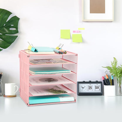 3 Tier Mesh Desk Organizer Tray, File Paper Letter Folder Holder Desktop Paper Sorter Mail Organization Rack Storage Accessories, for Office Home School Classroom, Black
