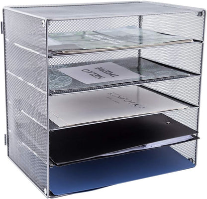 3 Tier Mesh Desk Organizer Tray, File Paper Letter Folder Holder Desktop Paper Sorter Mail Organization Rack Storage Accessories, for Office Home School Classroom, Black