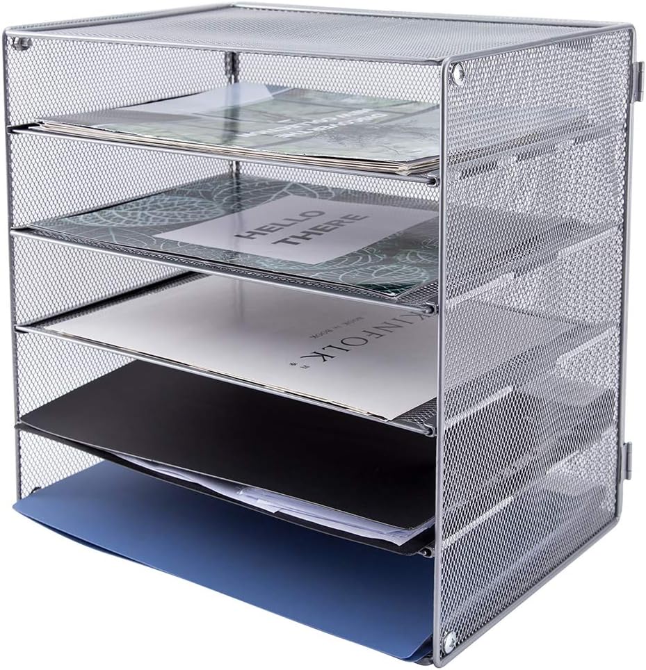 3 Tier Mesh Desk Organizer Tray, File Paper Letter Folder Holder Desktop Paper Sorter Mail Organization Rack Storage Accessories, for Office Home School Classroom, Black