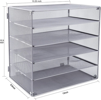 3 Tier Mesh Desk Organizer Tray, File Paper Letter Folder Holder Desktop Paper Sorter Mail Organization Rack Storage Accessories, for Office Home School Classroom, Black