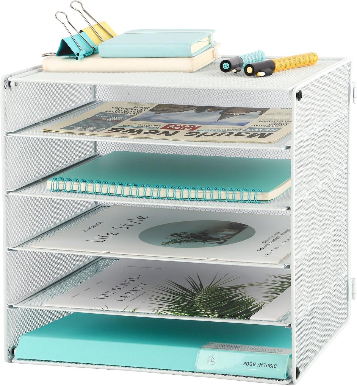3 Tier Mesh Desk Organizer Tray, File Paper Letter Folder Holder Desktop Paper Sorter Mail Organization Rack Storage Accessories, for Office Home School Classroom, Black