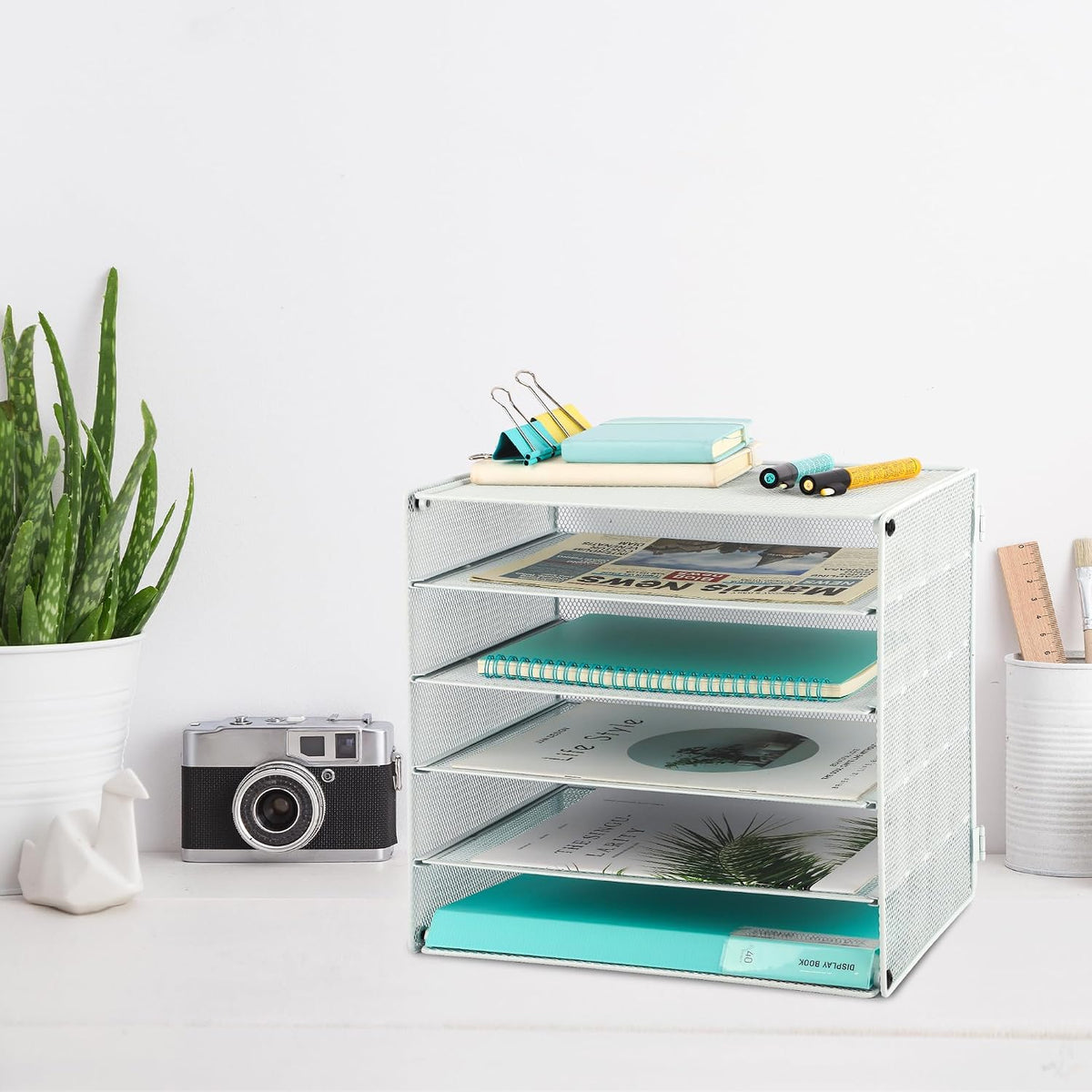 3 Tier Mesh Desk Organizer Tray, File Paper Letter Folder Holder Desktop Paper Sorter Mail Organization Rack Storage Accessories, for Office Home School Classroom, Black