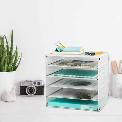 3 Tier Mesh Desk Organizer Tray, File Paper Letter Folder Holder Desktop Paper Sorter Mail Organization Rack Storage Accessories, for Office Home School Classroom, Black