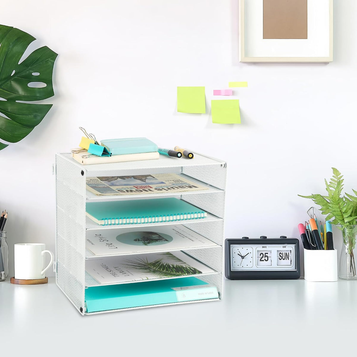 3 Tier Mesh Desk Organizer Tray, File Paper Letter Folder Holder Desktop Paper Sorter Mail Organization Rack Storage Accessories, for Office Home School Classroom, Black