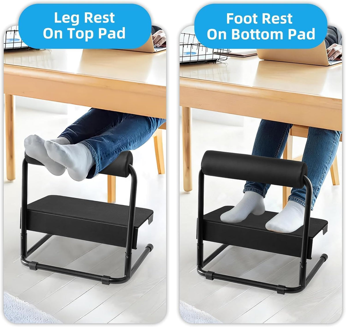 Adjustable Foot Rest Under Desk Footrest Leg Rest 6 Height Positions for Desk, Office Gaming Chairs Ergonomic with Relief Platform for Standing Desks,15.7" L × 12.9" D × 16.5" H