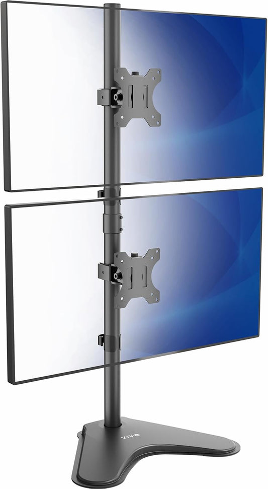 Dual Monitor Desk Stand Free-Standing LCD Mount, Holds in Stacked Vertical Position 2 Ultrawide Screens up to 34 inches, Black, STAND-V002L