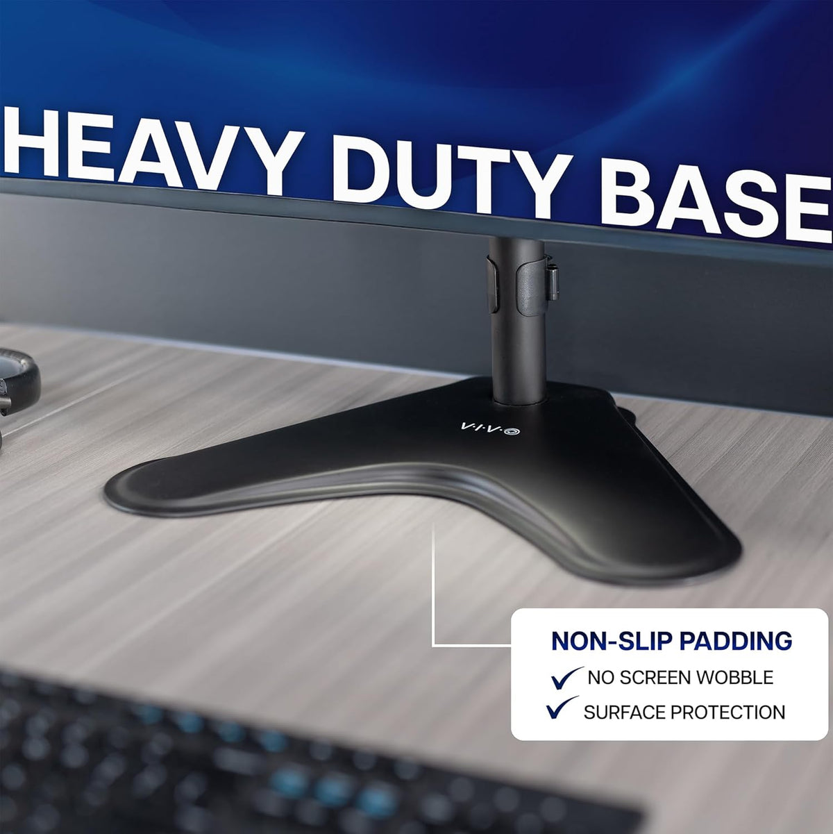 Dual Monitor Desk Stand Free-Standing LCD Mount, Holds in Stacked Vertical Position 2 Ultrawide Screens up to 34 inches, Black, STAND-V002L