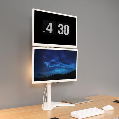 Dual Monitor Desk Stand Free-Standing LCD Mount, Holds in Stacked Vertical Position 2 Ultrawide Screens up to 34 inches, Black, STAND-V002L