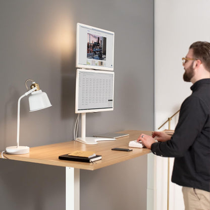 Dual Monitor Desk Stand Free-Standing LCD Mount, Holds in Stacked Vertical Position 2 Ultrawide Screens up to 34 inches, Black, STAND-V002L