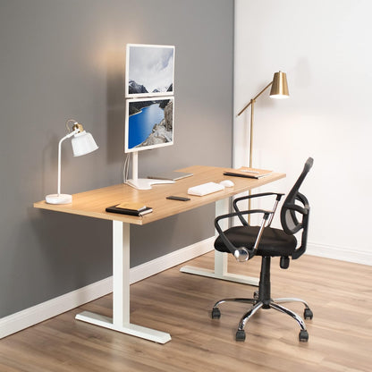 Dual Monitor Desk Stand Free-Standing LCD Mount, Holds in Stacked Vertical Position 2 Ultrawide Screens up to 34 inches, Black, STAND-V002L