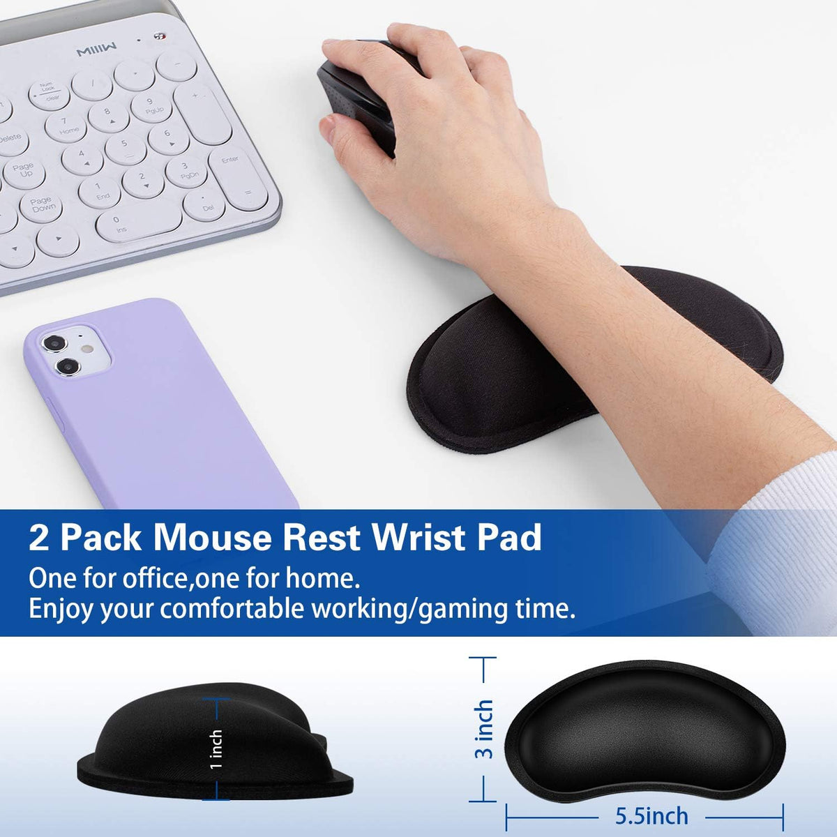 Mouse Wrist Rest, 2 Pack Wrist Rest for Mouse Memory Foam Wrist Pad
