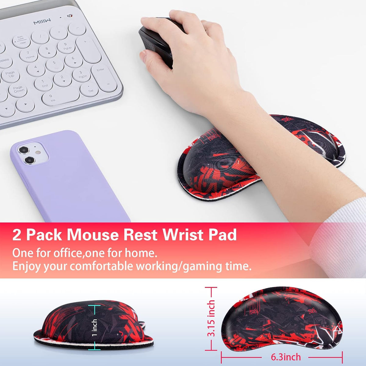 Mouse Wrist Rest, 2 Pack Wrist Rest for Mouse Memory Foam Wrist Pad