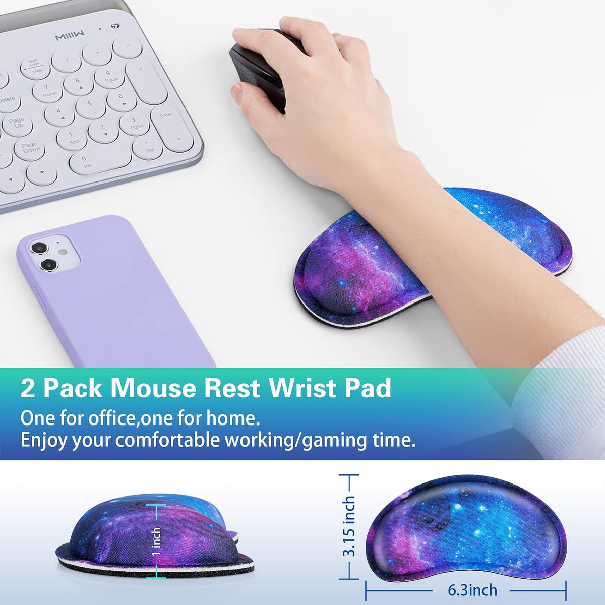 Mouse Wrist Rest, 2 Pack Wrist Rest for Mouse Memory Foam Wrist Pad