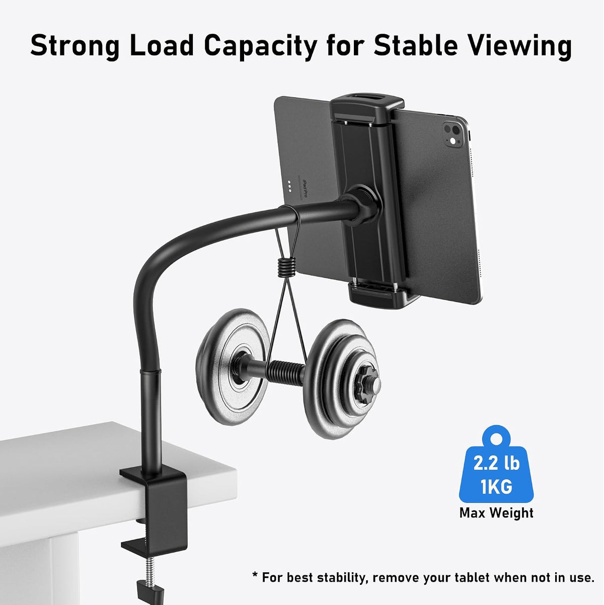 Tablet Stand for Desk, Gooseneck iPad Holder Clamp Mount, 360° Adjustable