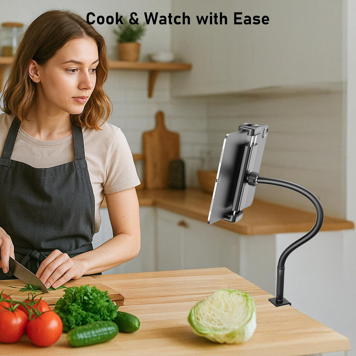 Tablet Stand for Desk, Gooseneck iPad Holder Clamp Mount, 360° Adjustable