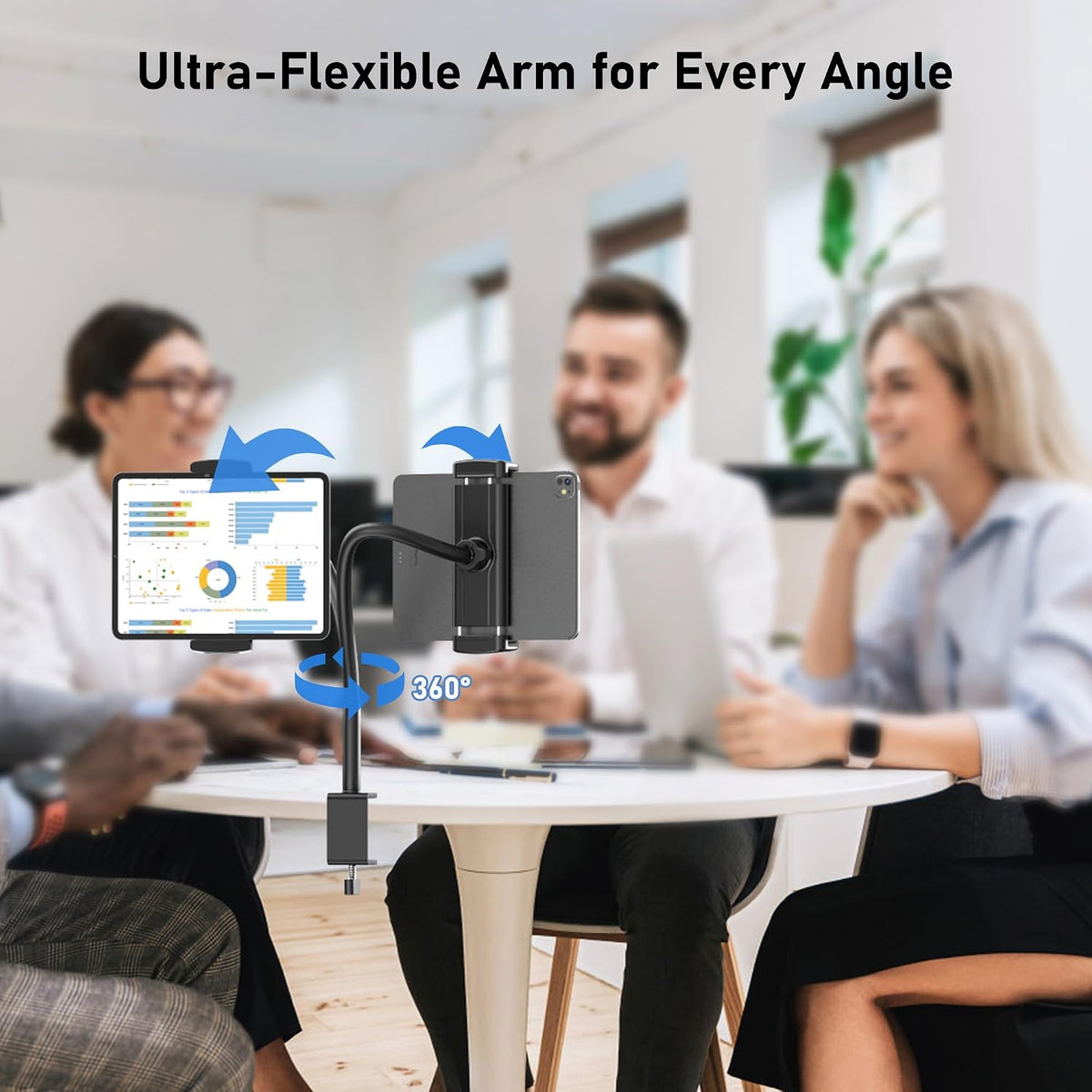 Tablet Stand for Desk, Gooseneck iPad Holder Clamp Mount, 360° Adjustable