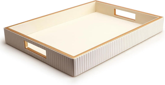 Leather Tray Desktop Storage Organizer, Rectangle Valet Tray, White