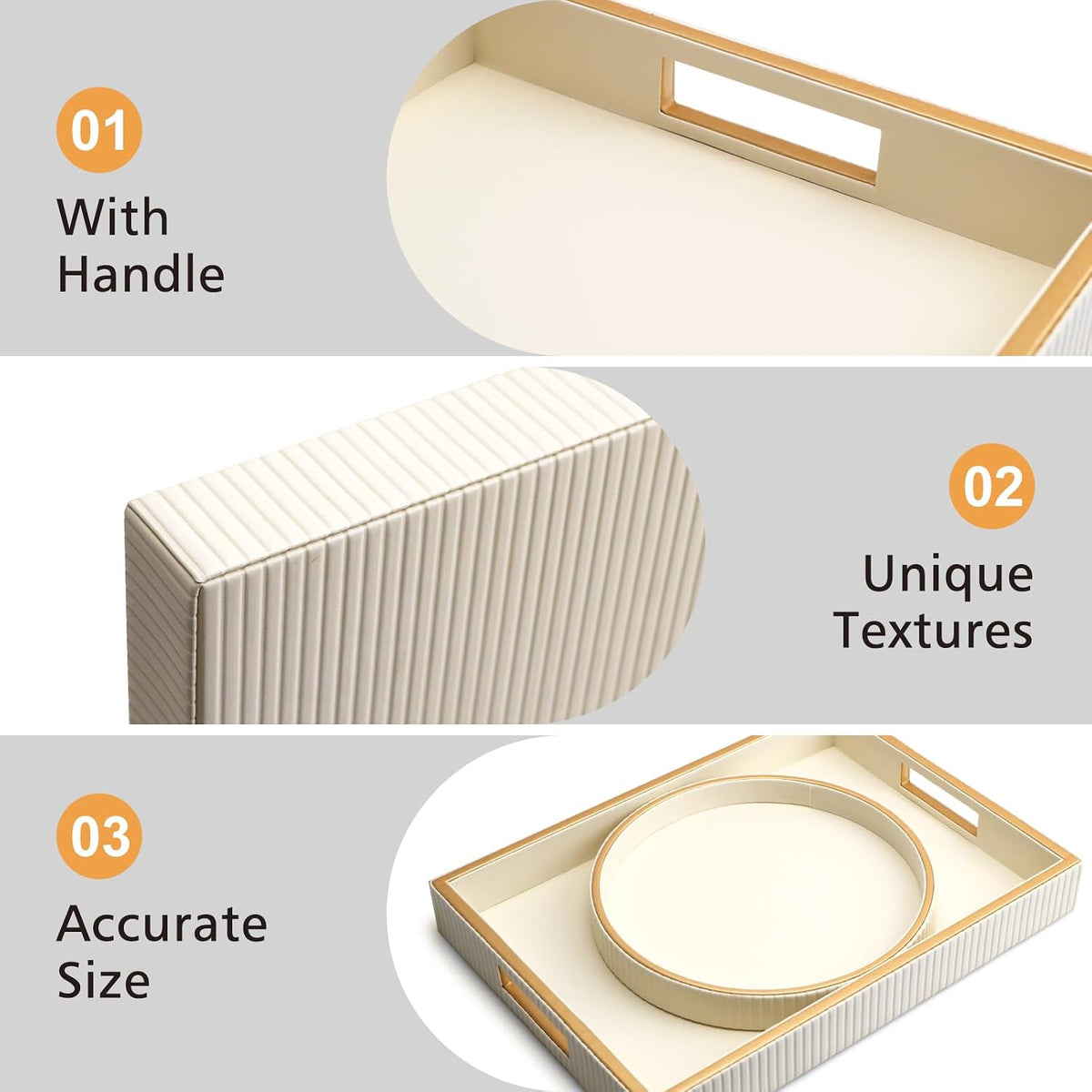 Leather Tray Desktop Storage Organizer, Rectangle Valet Tray, White
