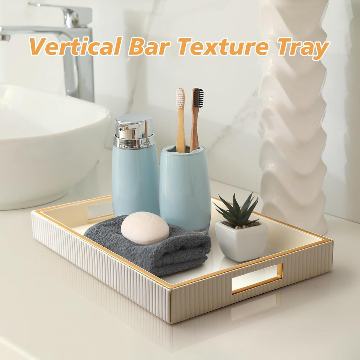 Leather Tray Desktop Storage Organizer, Rectangle Valet Tray, White