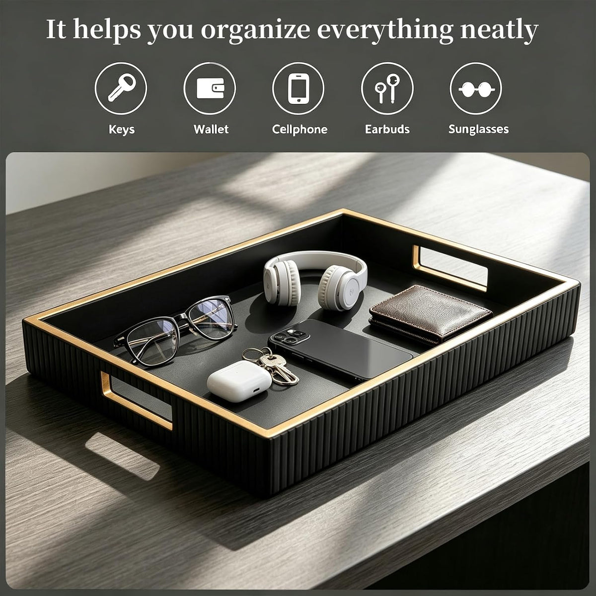 Leather Tray Desktop Storage Organizer, Rectangle Valet Tray, White
