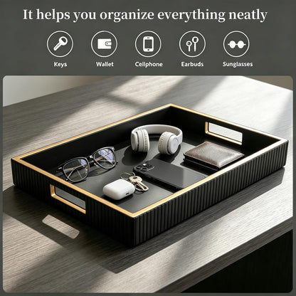 Leather Tray Desktop Storage Organizer, Rectangle Valet Tray, White