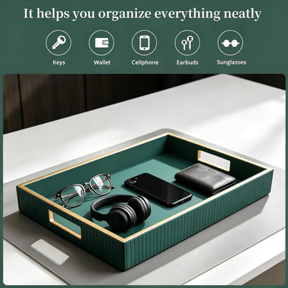 Leather Tray Desktop Storage Organizer, Rectangle Valet Tray, White