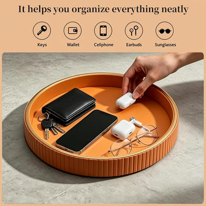 Leather Tray Desktop Storage Organizer, Rectangle Valet Tray, White