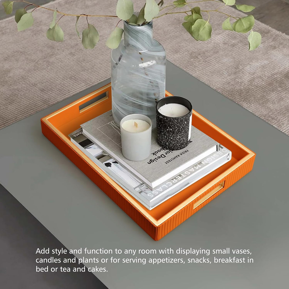 Leather Tray Desktop Storage Organizer, Rectangle Valet Tray, White
