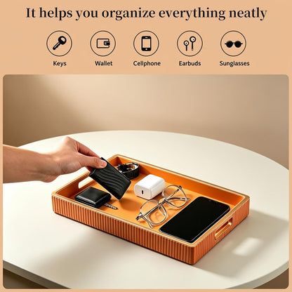 Leather Tray Desktop Storage Organizer, Rectangle Valet Tray, White