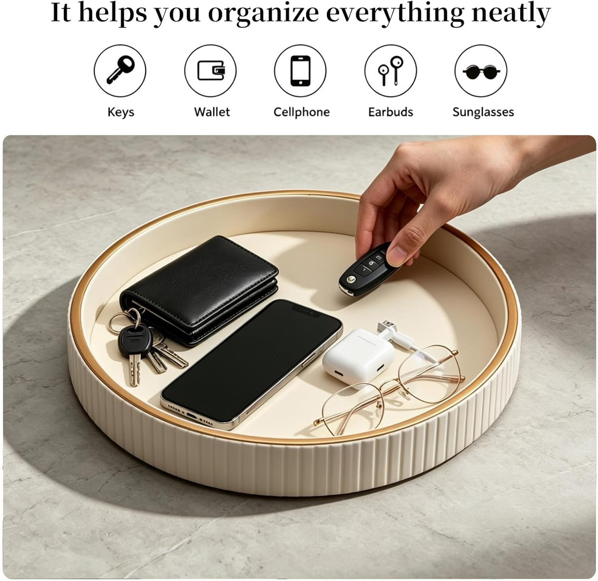 Leather Tray Desktop Storage Organizer, Rectangle Valet Tray, White
